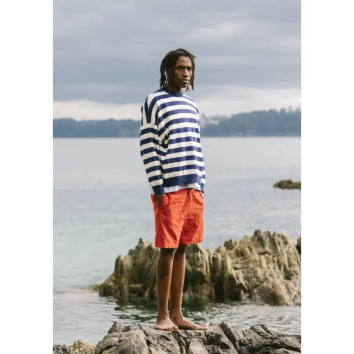 Loose Navy Stripes Sweater Made Of Organic Cotton