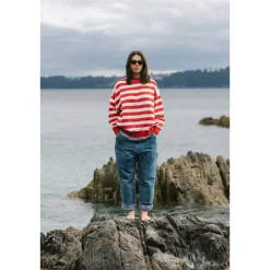 Loose Red Stripes Sweater Made Of Organic Cotton