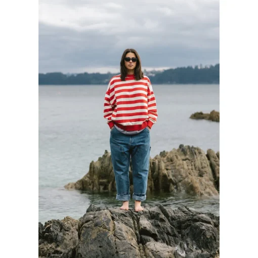 Loose Red Stripes Sweater Made Of Organic Cotton
