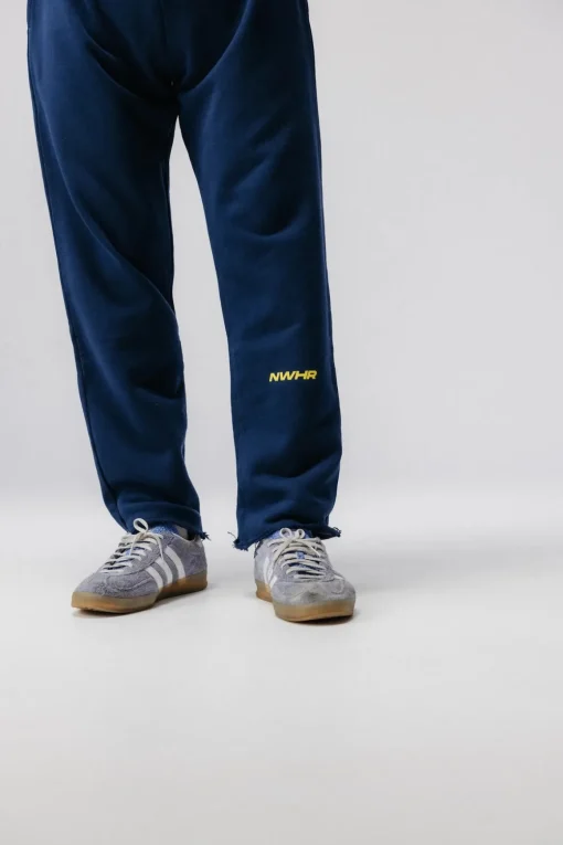 Soft Navy Open Bottom Pants Made Of Organic Cotton