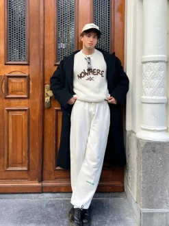 Soft Navy Open Bottom Pants Made Of Organic Cotton