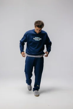 Soft Navy Open Bottom Pants Made Of Organic Cotton