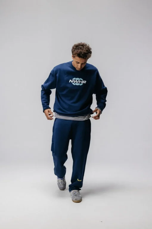Soft Navy Open Bottom Pants Made Of Organic Cotton