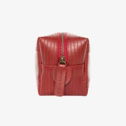 Washbag Medium - Black with Red Trim Made Of British Reclaimed Firehose/Parachute Silk